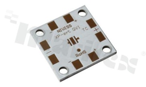 MCPCB, thermal conductivity 2W/(m*K), thickness: 1.6mm, number of layers - 1, white soldermask, legend color: gold, size: square 25x25mm, pad cover: gold; for XP/XT LEDs, /12