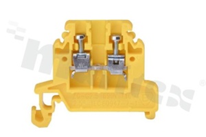 Installation terminal block; 1-level; 2-contacts; for wire 0,5-2,5mm2; screw terminal; yellow; Din rail; 690V/24A