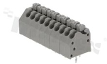Listwa zaciskowa do PCB; w rastrze 3.50mm; 10-torowa; skośne wejście przewodu; na przewód 0.20-1.00mm2 (28-18 AWG); ze stykiem sprężynowym; szara; UL 300V/10A, TUV 250V/10.5A