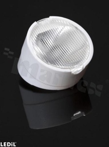 Lens for LED high power; angle: asymmetric; Number of LEDs: 1; Dimensions: round 22mm; Height: 16.1mm; meterial: PMMA; PC; Fastening: pin; tape