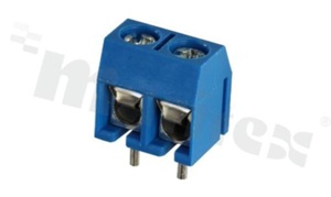 Listwa zaciskowa do PCB; w rastrze 5.08mm; 2-torowa; pionowa; na przewód 1.5mm; ze śrubami na wkrętak krzyżakowy; klatka mosiężna; niebieska; UL 250V/16A