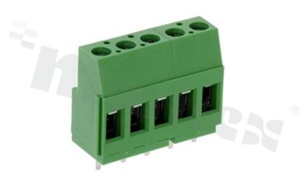 Listwa zaciskowa do PCB; w rastrze 5.0mm; 5-torowa; pionowa; na przewód 2.50mm2 (AWG 26-12); ze śrubami na wkręt płaski; klatka mosiężna; zielona; UL 300V/20A