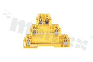 Złączka szynowa ; 3-poziomowa; 6-zaciskowa na przewód 0,5-4,0mm2; zacisk śrubowy; żółta; na szyne DIN; 690V/32A