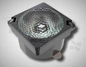 Soczewka do diod LED high power; kąt rozsyłu: 7.4 stopni FWHM; ilość diod: 1; rozmiar: 21.6x21.6mm; wysokość: 12.86mm; rodzaj materiału: PC; silikon; sposób mocowania: taśma