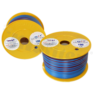 Przewód pojedynczy LGY/H05V-K; z wielodrutową miedzianą żyłą; niebieski/czerwony; przekrój 1.50mm2; AWG 16; 500V; -40+105 st.C; 100m.