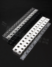 Lens for high power LEDs; beam angle: 65 degrees FWHM; number of diodes: 14; size: 280x21mm; height: 13.3mm; material type: PMMA; way: pin; screws; snaps