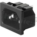 Złącze zasilające AC IEC 60320 C14, klasa ochronności I; montaż: do panela 0,8-2mm, zatrzaskowe; wyprowadzenia do lutowania; kolor czarny; IP30; 10A, 250VAC