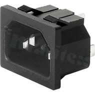 Złącze zasilające AC IEC 60320 C14, klasa ochronności I; montaż: do panela 0,8-2mm, zatrzaskowe; wyprowadzenia do lutowania; kolor czarny; IP30; 10A, 250VAC