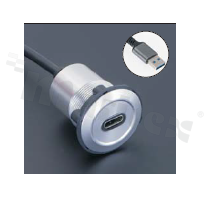 Gniazdo USBC3.1; żeńskie; otwór montażowy 22mm; podłączenie na wtyk USBC2.0 męski; długosć przewodu 100cm; korpus srebrny; stop aluminium.