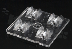 Lens for LED high power; angle: asymmetric; Number of LEDs: 4; Dimensions: 50x50mm; Height: 10.9mm; meterial: PMMA; Fastening: pin; screw