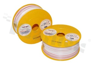 Przewód pojedynczy LGY/H05V-K; z wielodrutową miedzianą żyłą; biały/czerwony; przekrój 1.00mm2; AWG 17; 500V; -40+105 st.C; 100m.