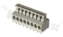 Listwa zaciskowa do PCB; w rastrze 3.81mm; 8-torowa; poziome wejście przewodu; na przewód 0.20-1.50mm2 (14-20AWG); ze stykiem sprężynowym; szara; UL 300V/10A, TUV 250V/10.5A