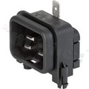 Złącze zasilające AC IEC 60320 C20; V-Lock; klasa I; montaż warstwowy: panel 1mm/PCB śrubowo; QC 6,3x0,8mm; dodatkowy zacisk PE 90° do osi; osłona; czarne; IP20; 16A, 250VAC