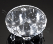 Lens for LED high power; angle: 10 to 20 degrees FWHM; Number of LEDs: 3; Dimensions: round 35mm; Height: 15mm; meterial: PMMA; Fastening: glue; pin