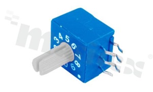 Rotary switch; 10 positions for BCD code; 10x7.55mm; right angle; shaft type; THT