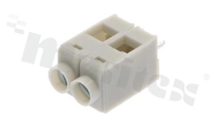 Listwa zaciskowa do PCB; w rastrze 5.00mm; 2-torowa; pionowa; na przewód 2.5mm2 (AWG 22-14); ze śrubami na wkrętak płaski; z ruchomą osłoną przewodu; klatka mosiężna; szara; UL 300V/15A, TUV 250V/22A