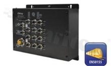 EN50155 5-port unmanaged PoE Ethernet switch with 8x10/100/1000Base-T(X) P.S.E.; M12 connector; operating temperature -40+70 deg.C; supply 12...57VDC