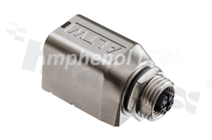 Adapter Amphenol RJ45/M12X; Cat 6A; kątowe; RJ45: ekranowane; 8-stykowe; IP65; M12: 8-stykowe; kodowanie X; żeńskie; IP67