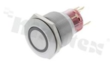 Push button switch; monostable; 22mm; solder terminals; stainless steel; green ring and power simbol illumination; IP65.