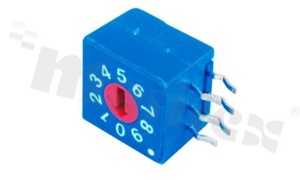 Przełącznik kodujący; 10-pozycyjny; BCD negatywny; 10x7.55mm; kątowy; bez pokrętła; montaż THT