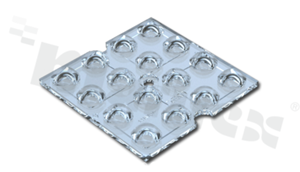 Lens for LED mid power; angle: 101 degrees ; Number of LEDs: 16; Dimensions: 49.5x49.5mm; Height: 5.75mm; material: PMMA; Fastening: screw