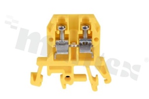Installation terminal block; 1-level; 2-contacts; for wire 0,5-4,0mm2; screw terminal; yellow; Din rail; 1000V/32A