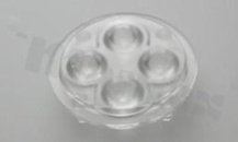 Soczewka do diod LED high power; kąt rozsyłu: 33 do 45 stopni FWHM; ilość diod: 4; rozmiar: okrąg 35mm; wysokość: 9mm; rodzaj materiału: PMMA; sposób mocowania: klej; kołek