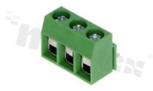 PCB terminal block; pitch 5.0mm; 3-ways; r/a; wire range 2.5mm2 (AWG 26-14); with screws for a flat screwdriver; brass cage; green color; UL 300V/10A, TUV 250V/18A