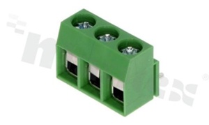 Listwa zaciskowa do PCB; w rastrze 5.00mm; 3-torowa; kątowa; na przewód 2.50mm2 (AWG 26-14); ze śrubami na wkrętak krzyżakowy; klatka mosiężna; zielona; UL 300V/10A, TUV 250V/18A