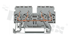 Din rail terminal block; 1-level; through; 4-contacts for wire 0.08-2.5mm2 (28-12AWG); spring-loaded; grey; for DIN rail; 500V/24A