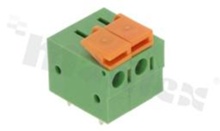Listwa zaciskowa do PCB; w rastrze 5.08mm; 2-torowa; poziome wejście przewodu; na przewód 0.2-1.50mm2 (AWG 16-22); ze stykiem sprężynowym; zielona; UL 300V/10A, 320V/15A