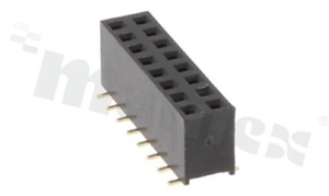 Pin Header; pitch 2.54mm; 2x8 pins; assembly: SMD; female; straight; double row