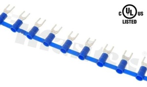 Fork terminal; O4.3mm; for wire 1.5-2.5mm2; Imax= 30A; blue insulation