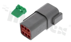 Socket AT series; 6 pins; male; straight; Imax = 13A; contact size: 16; for wire (AWG14-20); operating temperature -55 to 125c; IP67