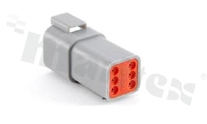 Gniazdo serii AT, 6-stykowe, męskie, proste, Imax = 13A, rozmiar pinów: 16, na kabel (AWG14-20), temp. pracy -55 do 125st C, IP67