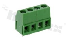 Listwa zaciskowa do PCB; w rastrze 5.00mm; 4-torowa; pionowa; na przewód 2.50mm2 (AWG 24-12); z ruchomą osłoną przewodu; ze śrubami na wkrętak płaski; klatka mosiężna; zielona; UL 300V/15A, TUV 250V/18A