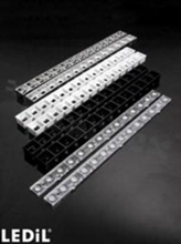 Lens for LED high power; angle: 50 to 76 degrees FWHM; Number of LEDs: 14; Dimensions: 280x21mm; Height: 13.3mm; meterial: PMMA; Fastening: pin; screw; snaps