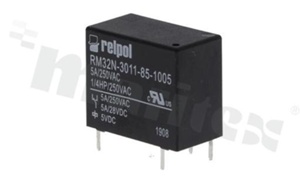 Przekaźnik elektromagnetyczny; prąd znamionowy 5A; napięcie cewki 5VDC; pojedynczy styk przełączny (1P); 5A/28VDC; 5A/250VAC