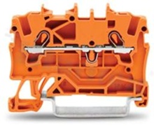 Installation terminal block; 1-level; through; 2-contacts for wire 0.25-2.5mm2 (22-14AWG); spring-loaded; orange; for DIN rail; 600V/15A