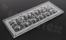 Soczewka do diod LED high power; kąt rozsyłu: asymetryczny ; ilość diod: 12; rozmiar: 173x71mm; wysokość: 9.6mm; rodzaj materiału: PMMA; silikon; sposób mocowania: kołek; śruby