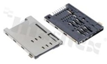 Podstawka karty SIM; 6-stykowa + switch; SMD; z wyrzutnikiem wsuwanej karty bez kołków pozycjonujących