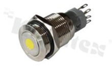Push button switch; monostable; 16mm; solder terminals; nickled; dot yellow illumination; IP67