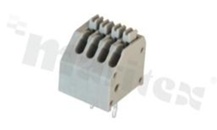 Listwa zaciskowa do PCB; w rastrze 2.50mm; 4-torowa; skośne wejście przewodu; na przewód 0.2-05mm2 (24-20 AWG); ze stykiem sprężynowym; szara; UL 250V/2A, TUV 250V/2A