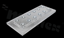 Lens for LED high power; mid power; angle: 15 degrees ; Number of LEDs: 12; Dimensions: 173x71.4mm; Height: 10.94mm; material: PMMA; Fastening: screw