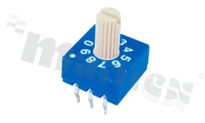 Rotary switch; 16 positions for BCD code; 10x10mm; horizontal; shaft type; THT.