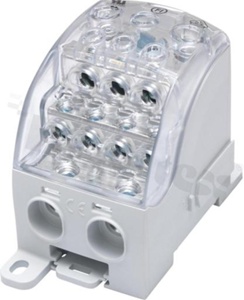 Złączka na szyne DIN; blok rozdzielczy uniwersalny;szary; jednobiegunowy; 120mm2; Al/Cu;1000V AC; 1500 DC / 400A