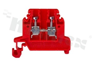 Installation terminal block; 1-level; 2-contacts; for wire 0,5-2,5mm2; screw terminal; red; Din rail; 690V/24A