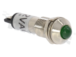 Lampka sygnalizacyjna; 8mm; terminale do lutowania; stal nierdzewna; podświetlenie zielone; LED 12V