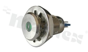 Lampka sygnalizacyjna; 12mm; do lutowania; mosiądz niklowany; podświetlenie punktowe niebieskie LED 12V; IP67.