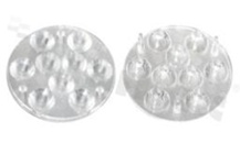 Soczewka do diod LED high power; kąt rozsyłu: 25 stopni FWHM; ilość diod: 9; rozmiar: okrąg 93mm; wysokość: 22mm; rodzaj materiału: PMMA; PC; sposób mocowania: klej